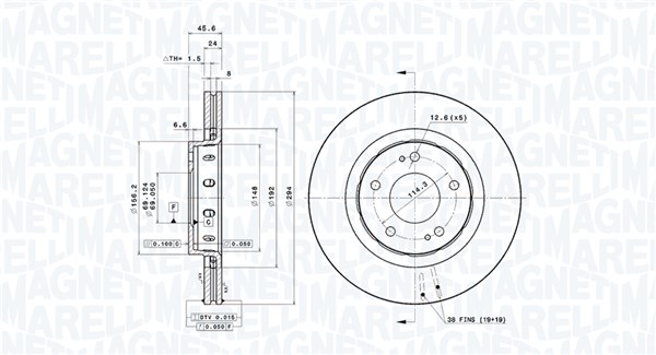 MAGNETI MARELLI Bremseskive 360406077101 294mm 24mm for PEUGEOT CITROËN MITSUBISHI