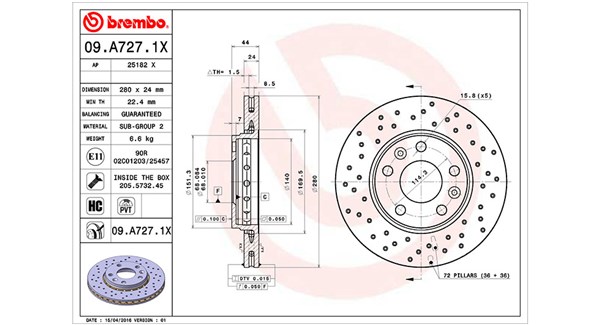 MAGNETI MARELLI Bremseskive 360406077602 perforeret 280mm 24mm for NISSAN DACIA RENAULT