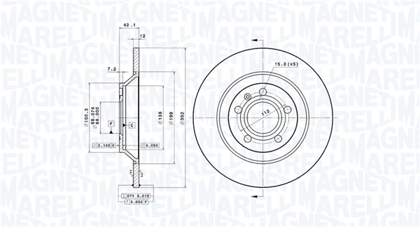 MAGNETI MARELLI Bremseskive 360406078701 302mm 12mm for AUDI