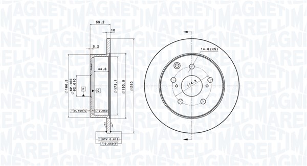 MAGNETI MARELLI Bremseskive 360406078601 fuld 280mm 10mm for TOYOTA