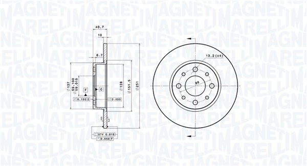 MAGNETI MARELLI Bremseskive 360406079001 251mm 10mm for ALFA ROMEO