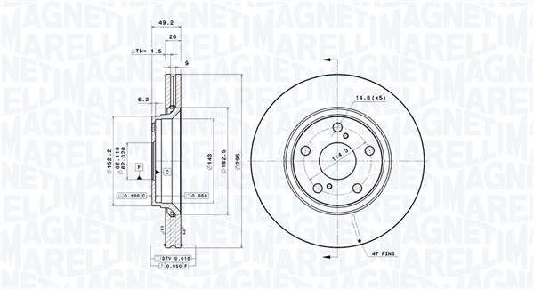 MAGNETI MARELLI Bremseskive 360406080501 295mm 26mm for TOYOTA