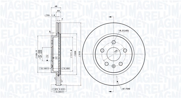 MAGNETI MARELLI Bremseskive 360406080901 315mm 23mm for OPEL BUICK (SGM) VAUXHALL CADILLAC