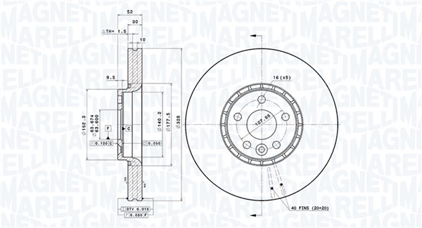 MAGNETI MARELLI Bremseskive 360406081101 ventileret 328mm 30mm for VOLVO