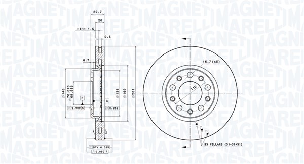 MAGNETI MARELLI Bremseskive 360406081301 281mm 26mm for ALFA ROMEO FIAT JEEP