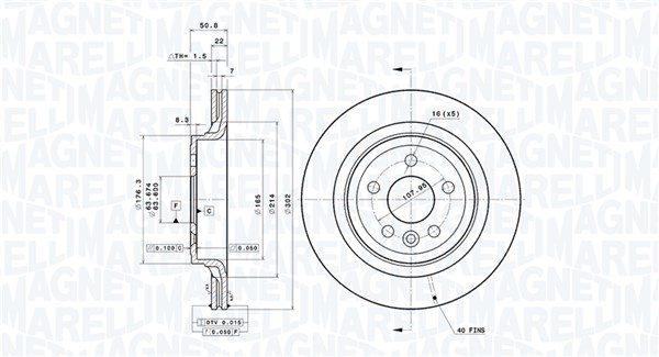 MAGNETI MARELLI Bremseskive 360406081201 ventileret 302mm 22mm for VOLVO
