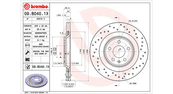 MAGNETI MARELLI Bremseskive 360406081702 perforeret 330mm 22mm for AUDI