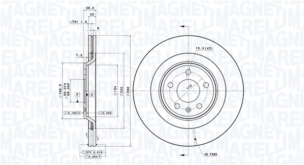 MAGNETI MARELLI Bremseskive 360406081701 ventileret 330mm 22mm for AUDI