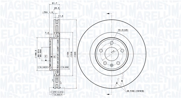 MAGNETI MARELLI Bremseskive 360406081601 ventileret 345mm 30mm for AUDI