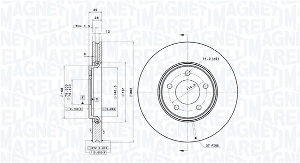 MAGNETI MARELLI Bremseskive 360406087401 ventileret 302mm 28mm for CHRYSLER DODGE