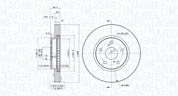 MAGNETI MARELLI Bremseskive 360406089501 ventileret 296mm 28mm for LEXUS TOYOTA (FAW)