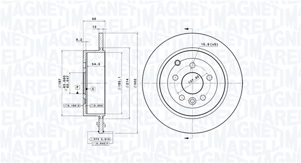 MAGNETI MARELLI Bremseskive 360406088501 302mm 12mm for LAND ROVER