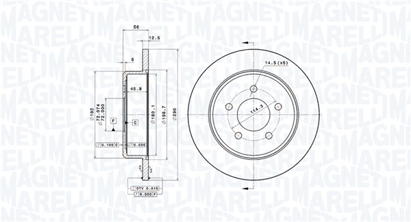 MAGNETI MARELLI Bremseskive 360406090301 290mm 12mm for CHRYSLER DODGE JEEP