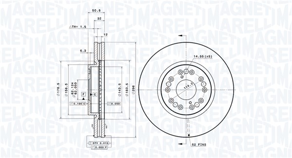 MAGNETI MARELLI Bremseskive 360406090101 296mm 32mm for LEXUS