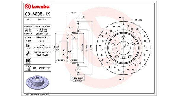 MAGNETI MARELLI Bremseskive 360406089302 perforeret 296mm 10mm for BMW