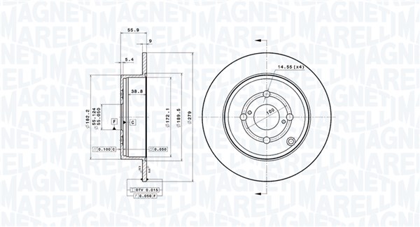 MAGNETI MARELLI Bremseskive 360406090601 279mm 9mm for TOYOTA