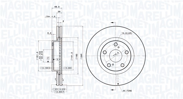 MAGNETI MARELLI Bremseskive 360406090801 ventileret 295mm 26mm for TOYOTA