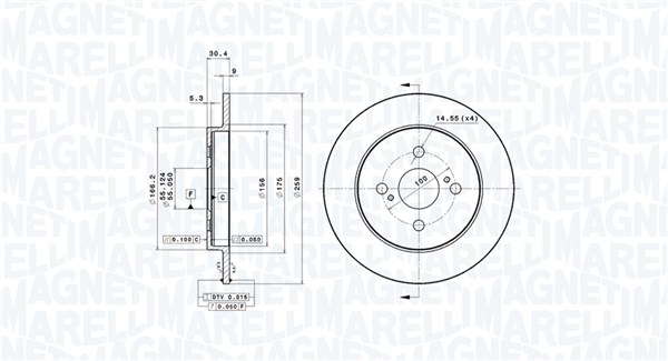 MAGNETI MARELLI Bremseskive 360406095101 259mm 9mm for ASTON MARTIN TOYOTA