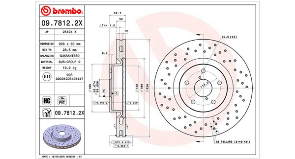 MAGNETI MARELLI Bremseskive 360406097402 perforeret 326mm 30mm for SUBARU