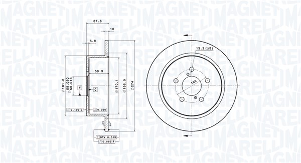 MAGNETI MARELLI Bremseskive 360406097901 274mm 10mm for SUBARU