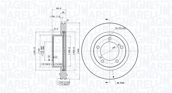 MAGNETI MARELLI Bremseskive 360406098301 340mm 32mm for LEXUS