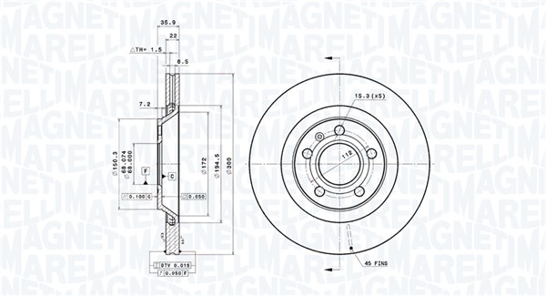 MAGNETI MARELLI Bremseskive 360406098101 ventileret 300mm 22mm for AUDI