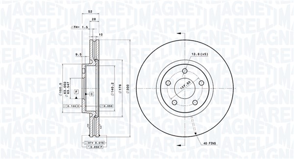 MAGNETI MARELLI Bremseskive 360406099301 300mm 28mm for FORD