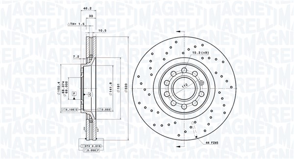 MAGNETI MARELLI Bremseskive 360406101901 perforeret 320mm 30mm for AUDI