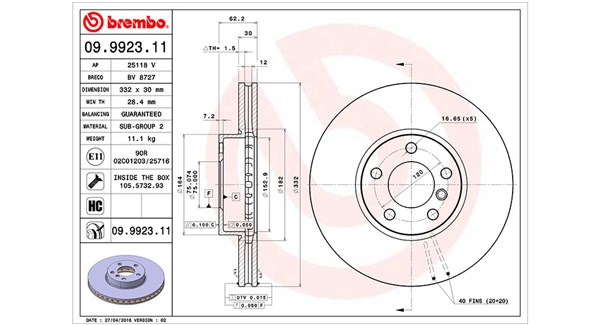 MAGNETI MARELLI Bremseskive 360406100301 ventileret 332mm 30mm for BMW