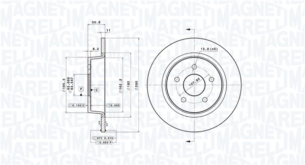 MAGNETI MARELLI Bremseskive 360406108501 fuld 280mm 11mm for FORD