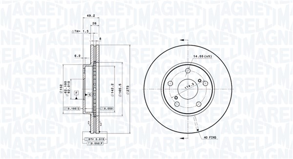 MAGNETI MARELLI Bremseskive 360406102001 273mm 26mm for TOYOTA