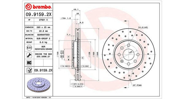 MAGNETI MARELLI Bremseskive 360406108102 perforeret 280mm 25mm for OPEL VAUXHALL
