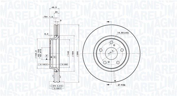 MAGNETI MARELLI Bremseskive 360406109001 ventileret 295mm 26mm for TOYOTA