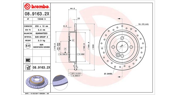MAGNETI MARELLI Bremseskive 360406110902 perforeret 259mm 10mm for MINI