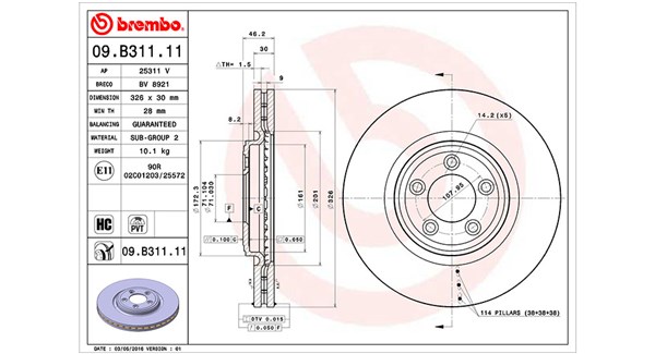 MAGNETI MARELLI Bremseskive 360406111301 Indvendig ventileret- ventilering med dråbeformede blade 326mm 30mm for JAGUAR