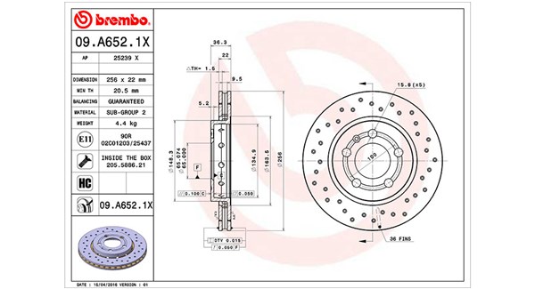 MAGNETI MARELLI Bremseskive 360406111402 perforeret 256mm 22mm for VW