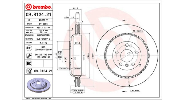 MAGNETI MARELLI Bremseskive 360406113601 ventileret 330mm 22mm for MERCEDES-BENZ