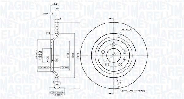 MAGNETI MARELLI Bremseskive 360406116701 330mm 22mm for AUDI