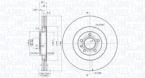 MAGNETI MARELLI Bremseskive 360406113501 ventileret 345mm 30mm for AUDI