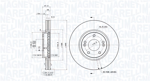 MAGNETI MARELLI Bremseskive 360406115301 ventileret 300mm 28mm for KIA