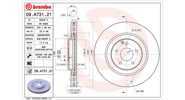 MAGNETI MARELLI Bremseskive 360406114501 ventileret 345mm 30mm for MERCEDES-BENZ
