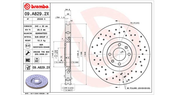 MAGNETI MARELLI Bremseskive 360406113902 perforeret 340mm 30mm for DS CITROËN