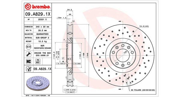 MAGNETI MARELLI Bremseskive 360406117102 perforeret 340mm 30mm for PEUGEOT DS (CAPSA)