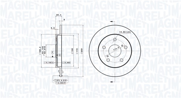 MAGNETI MARELLI Bremseskive 360406117301 259mm 9mm for TOYOTA TOYOTA (GAC)