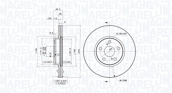 MAGNETI MARELLI Bremseskive 360406120401 275mm 22mm for TOYOTA