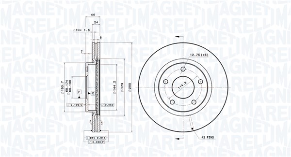 MAGNETI MARELLI Bremseskive 360406120801 indvendig ventileret 280mm 24mm for NISSAN NISSAN (DFAC)