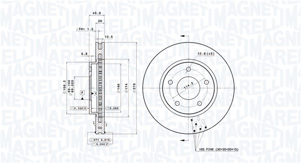 MAGNETI MARELLI Bremseskive 360406123001 276mm 26mm for MITSUBISHI