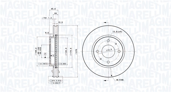 MAGNETI MARELLI Bremseskive 360406126301 276mm 26mm for MITSUBISHI