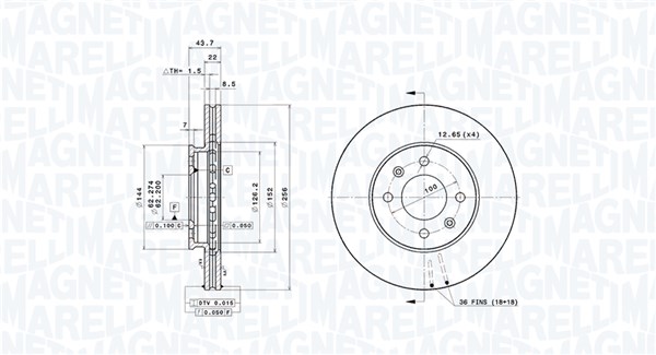 MAGNETI MARELLI Bremseskive 360406126701 ventileret 256mm 22mm for KIA KIA (DYK)