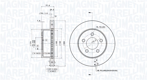 MAGNETI MARELLI Bremseskive 360406124301 280mm 24mm for CHRYSLER JEEP